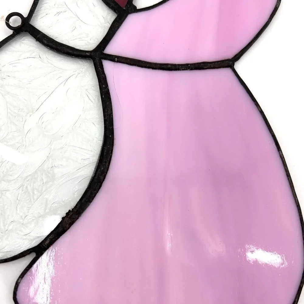 PINK ANGEL W/ TRUMPET STAINED GLASS SUN CATCHER WINDOW HANGING!